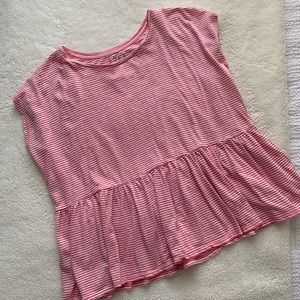 LOFT: Pink Striped Peplum Tee